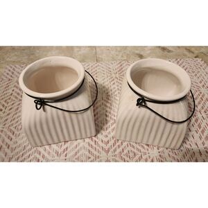 Napco cream ceramic jars with metal wire hangers